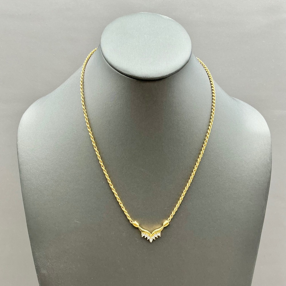 Roman Necklace Women Gold Tone Rhinestone V Shaped Chevron Pendant Rope Chain